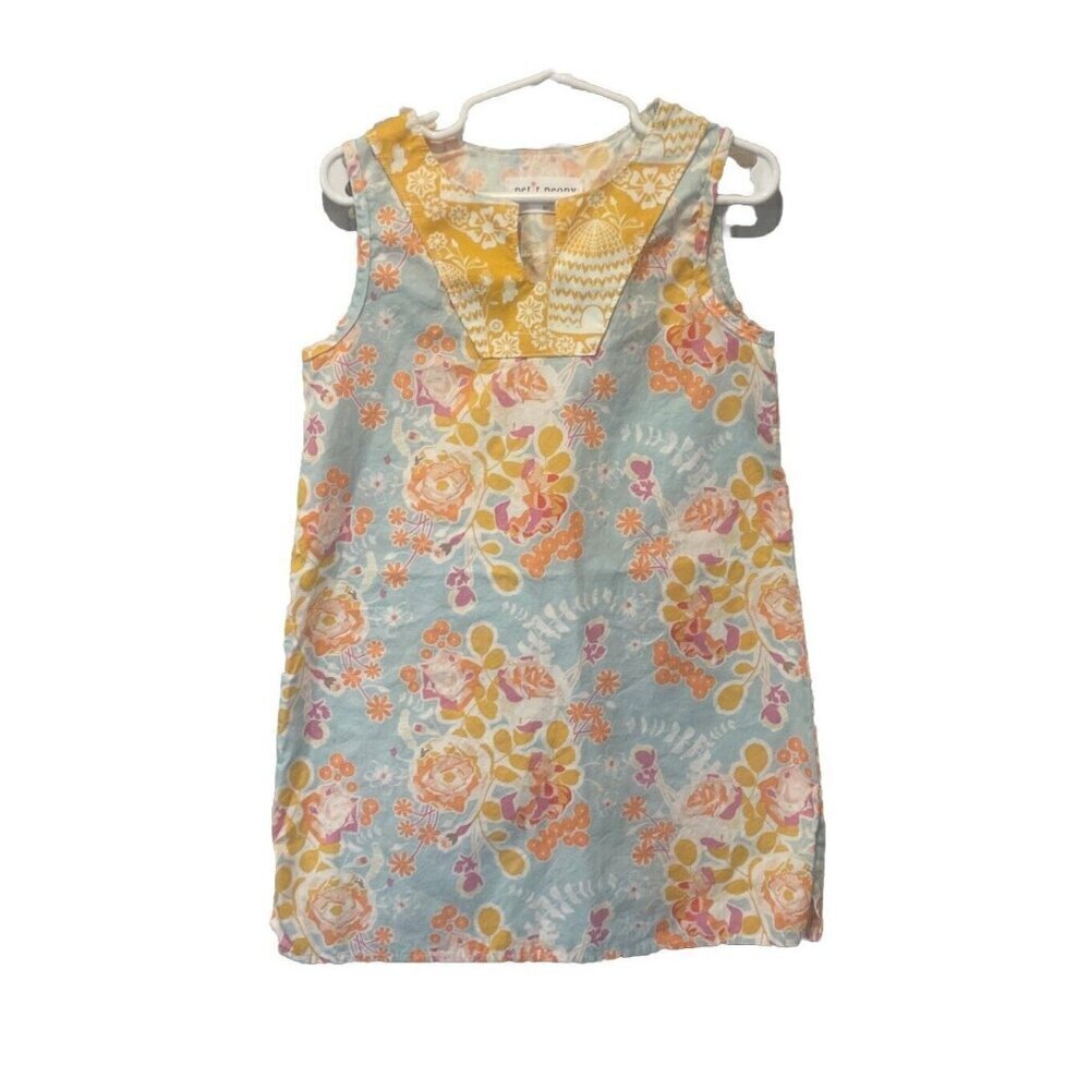 Petit Peony Girl 5 Y Dress Shift Sleeveless Blue Yellow Floral Summer Boutique